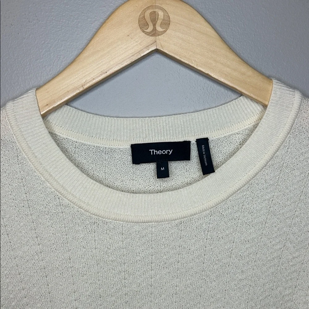 Theory Men’s Merino Wool Crewneck Pullover Herringbone Knit Sweater Medium Ivory